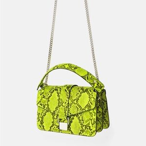 Zara Mini City Bag Lime Snakeskin Print